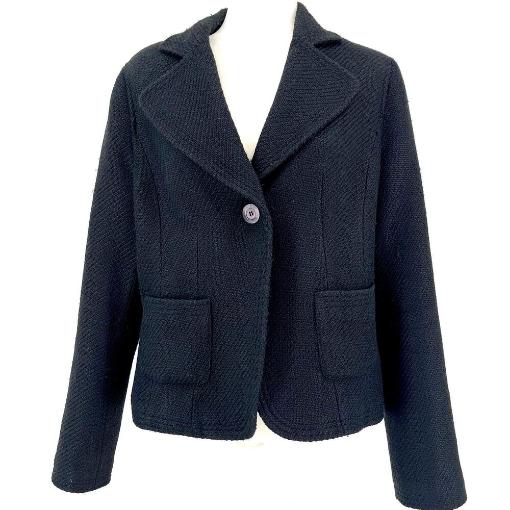 i.e. Women's acrylic blend‎ black single breasted short jacket Blazer (L)